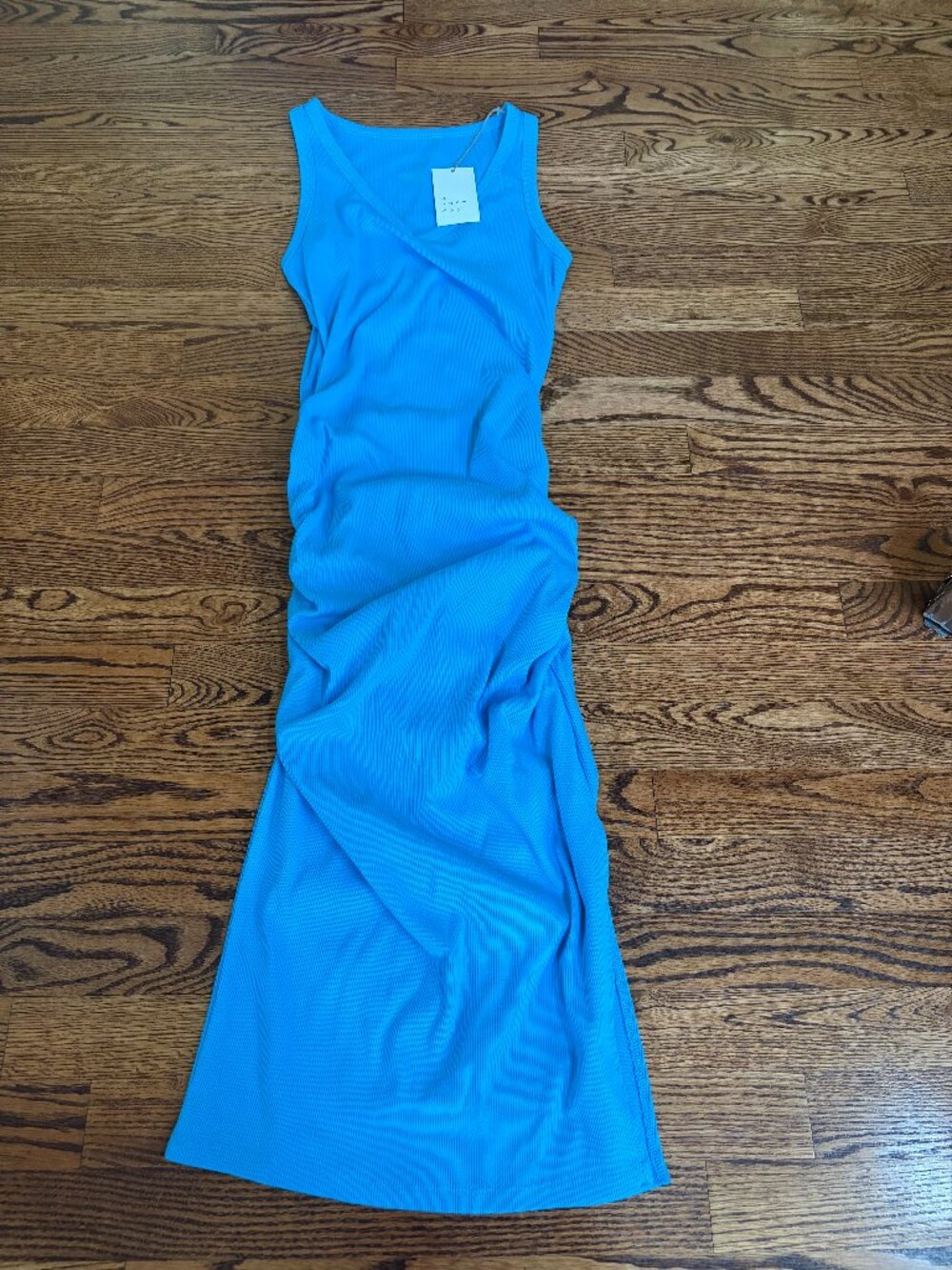 A New Day Ruched Midi Bodycon Dress Sleeveless Ribbed Turquoise Size Small New
